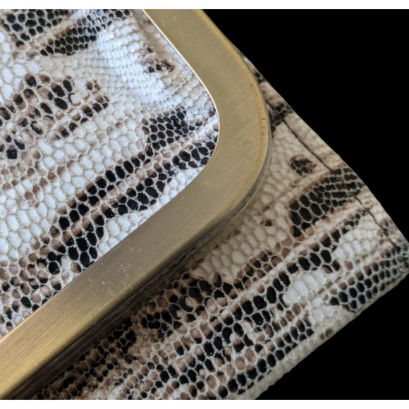 HOBO Rachel Continental Wallet Lizard Printed Leather Brown White Reptile Snake - Picture 8 of 9